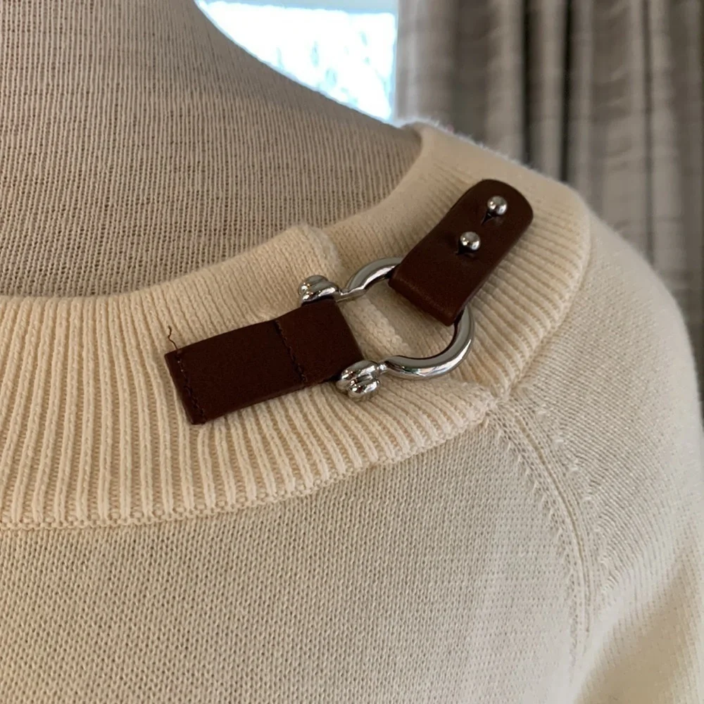 Lauren Ralph Lauren sz PL cream colored sweater with faux leather accent